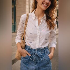 Sezane Pierro Shirt Demain Print Size S Cotton Button Down